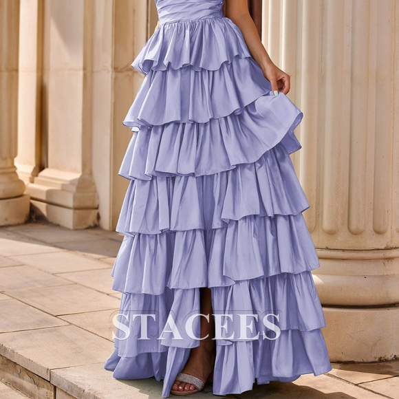 NEW Staces A-line Square Neckline Strapless Floor-Length Taffeta Prom Dress - Picture 7 of 10